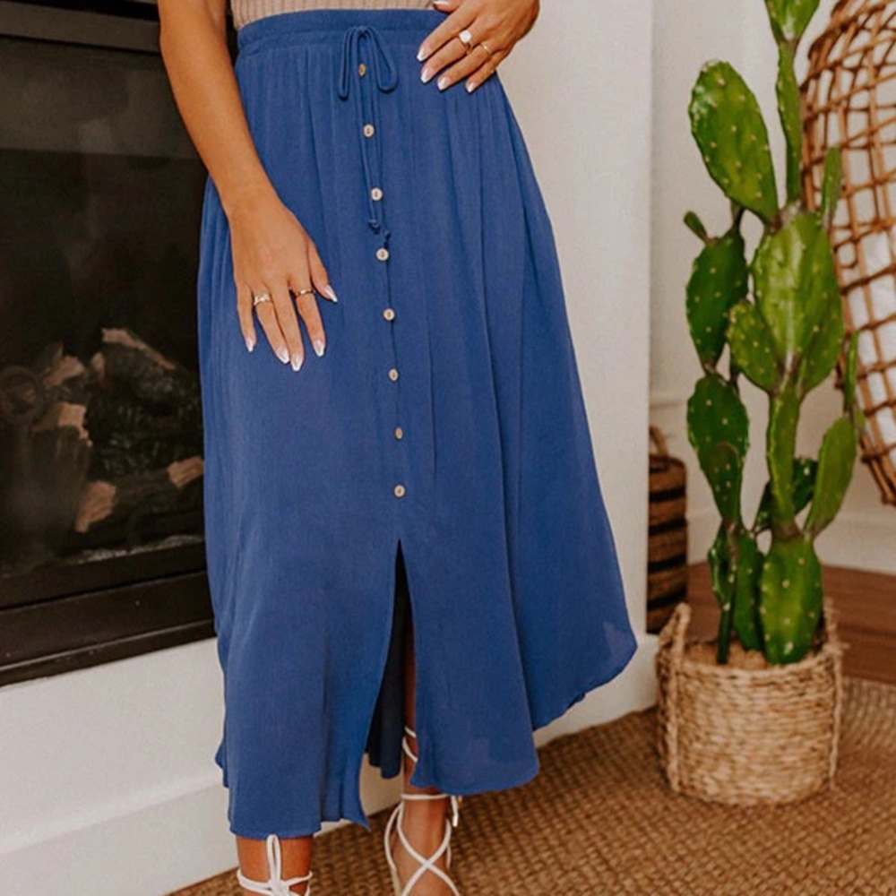 Final Touch Crepe Button Front Midi Skirt